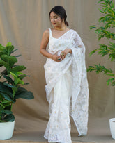 White Chikankari Work Pure Organza Saree